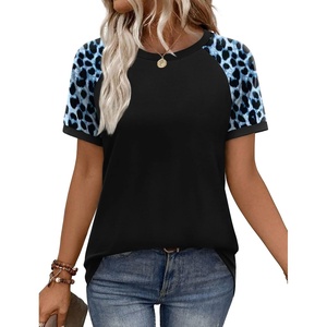 image:imageWIHOLL Womens Summer Tops Color Block Short Sleeve Raglan Shirts Spring Fashion Clothes Vacation OutfitsLeopard Blue Black