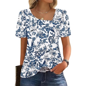 image:imageWIHOLL Womens Summer Tops Short Sleeve Shirts Square Neck Spring Outfits 2026 Fashion Clothing BlousesBoho Blue