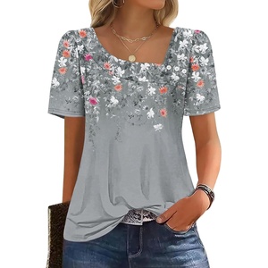 image:imageWIHOLL Womens Summer Tops Short Sleeve Shirts Square Neck Spring Outfits 2026 Fashion Clothing BlousesFloral Grey