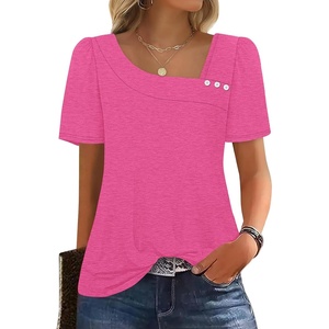 image:imageWIHOLL Womens Summer Tops Short Sleeve Shirts Square Neck Spring Outfits 2026 Fashion Clothing BlousesHot Pink