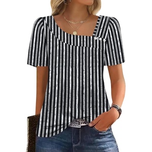 image:imageWIHOLL Womens Summer Tops Short Sleeve Shirts Square Neck Spring Outfits 2026 Fashion Clothing BlousesStripes Black