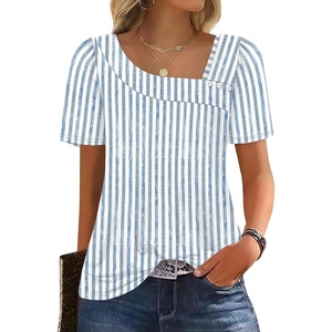 image:imageWIHOLL Womens Summer Tops Short Sleeve Shirts Square Neck Spring Outfits 2026 Fashion Clothing BlousesStripes Blue