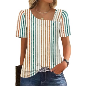 image:imageWIHOLL Womens Summer Tops Short Sleeve Shirts Square Neck Spring Outfits 2026 Fashion Clothing BlousesStripes Orange