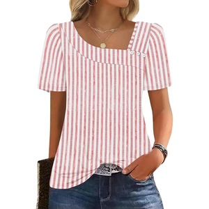 image:imageWIHOLL Womens Summer Tops Short Sleeve Shirts Square Neck Spring Outfits 2026 Fashion Clothing BlousesStripes Pink