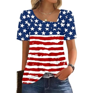 image:imageWIHOLL Womens Summer Tops Short Sleeve Shirts Square Neck Spring Outfits 2026 Fashion Clothing BlousesUsa Flag
