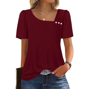 image:imageWIHOLL Womens Summer Tops Short Sleeve Shirts Square Neck Spring Outfits 2026 Fashion Clothing BlousesWinered