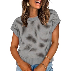 image:imageWIHOLL Womens Summer Tops Trendy Casual Cap Short Sleeve Sweater Outfits for Women 2026 Casual V Neck T Shirts Soft Cute Spring Tops Tshirts Shirts for Women Grey L