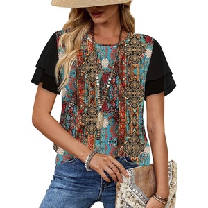 image:imageWIHOLL Womens Summer Tops Trendy Ruffle Sleeve Shirts Casual Chiffon Blouses Beach Vacation Clothes1ethnic Print