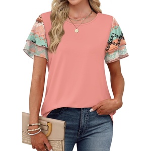 image:imageWIHOLL Womens Summer Tops Trendy Ruffle Sleeve Shirts Casual Chiffon Blouses Beach Vacation ClothesCoral Floral