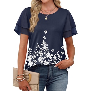 image:imageWIHOLL Womens Summer Tops Trendy Ruffle Sleeve Shirts Casual Chiffon Blouses Beach Vacation ClothesNavy Floral