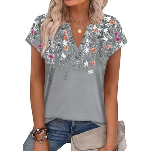 image:imageWIHOLL Womens Summer Tops V Neck T Shirts Cap Sleeve Business Casual Outfits Loose Fit Beach Vacation Clothes Basic TeesPrinted Grey