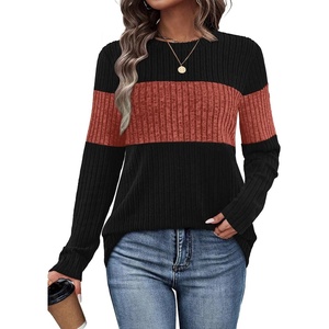 image:imageWIHOLL Womens Sweaters Trendy Color Block Tops Long Sleeve Shirts Fall Outfits Early Fall Fashion 2026 Winter ClothingCaramel
