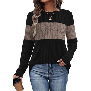 image:imageWIHOLL Womens Sweaters Trendy Color Block Tops Long Sleeve Shirts Fall Outfits Early Fall Fashion 2026 Winter ClothingCoffee
