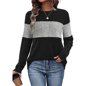 image:imageWIHOLL Womens Sweaters Trendy Color Block Tops Long Sleeve Shirts Fall Outfits Early Fall Fashion 2026 Winter ClothingGrey