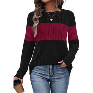 image:imageWIHOLL Womens Sweaters Trendy Color Block Tops Long Sleeve Shirts Fall Outfits Early Fall Fashion 2026 Winter ClothingMaroon