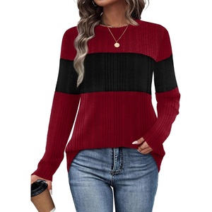 image:imageWIHOLL Womens Sweaters Trendy Color Block Tops Long Sleeve Shirts Fall Outfits Early Fall Fashion 2026 Winter ClothingRed Black