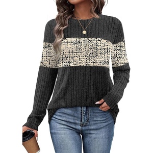 image:imageWIHOLL Womens Sweaters Trendy Color Block Tops Long Sleeve Shirts Fall Outfits Early Fall Fashion 2026 Winter ClothingUnique Beige Print