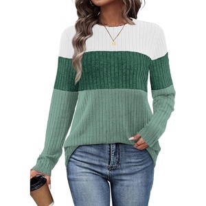 image:imageWIHOLL Womens Sweaters Trendy Color Block Tops Long Sleeve Shirts Fall Outfits Early Fall Fashion 2026 Winter ClothingUnique Green White
