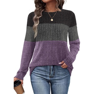 image:imageWIHOLL Womens Sweaters Trendy Color Block Tops Long Sleeve Shirts Fall Outfits Early Fall Fashion 2026 Winter ClothingUnique Grey Purple