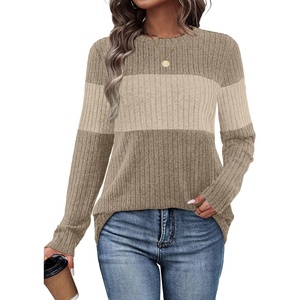 image:imageWIHOLL Womens Sweaters Trendy Color Block Tops Long Sleeve Shirts Fall Outfits Early Fall Fashion 2026 Winter ClothingUnique Khaki Apricot