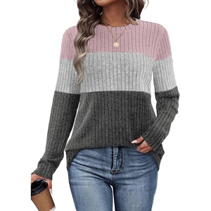 image:imageWIHOLL Womens Sweaters Trendy Color Block Tops Long Sleeve Shirts Fall Outfits Early Fall Fashion 2026 Winter ClothingUnique Pink Grey