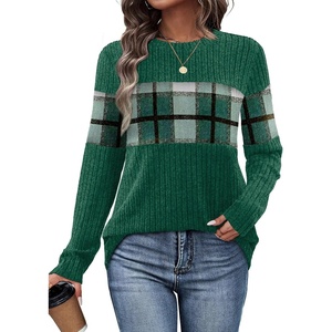 image:imageWIHOLL Womens Sweaters Trendy Color Block Tops Long Sleeve Shirts Fall Outfits Early Fall Fashion 2026 Winter ClothingUnique Plaid Green