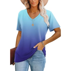 image:imageWIHOLL Womens Tops Casual Short Sleeve V Neck Summer T Shirts Fashion Spring Clothes1ombreblue