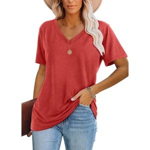 image:imageWIHOLL Womens Tops Casual Short Sleeve V Neck Summer T Shirts Fashion Spring Clothes3red