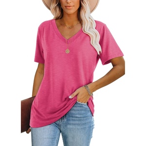 image:imageWIHOLL Womens Tops Casual Short Sleeve V Neck Summer T Shirts Fashion Spring Clothes3rose Red