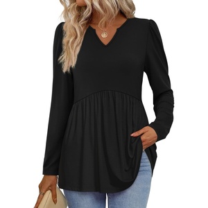 image:imageWIHOLL Womens Tops Long Sleeve Fall Shirts Babydoll Peplum Tops for Women V Neck Tunic Dressy Casual BlousesBlack