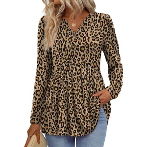 image:imageWIHOLL Womens Tops Long Sleeve Fall Shirts Babydoll Peplum Tops for Women V Neck Tunic Dressy Casual BlousesLeopard Brown