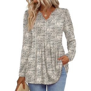 image:imageWIHOLL Womens Tops Long Sleeve Fall Shirts Babydoll Peplum Tops for Women V Neck Tunic Dressy Casual BlousesPatterned Beige