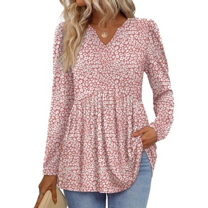 image:imageWIHOLL Womens Tops Long Sleeve Fall Shirts Babydoll Peplum Tops for Women V Neck Tunic Dressy Casual BlousesPink Dots