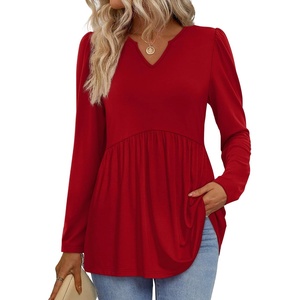image:imageWIHOLL Womens Tops Long Sleeve Fall Shirts Babydoll Peplum Tops for Women V Neck Tunic Dressy Casual BlousesRed