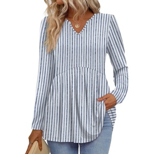 image:imageWIHOLL Womens Tops Long Sleeve Fall Shirts Babydoll Peplum Tops for Women V Neck Tunic Dressy Casual BlousesStriped Blue