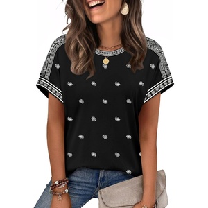 image:imageWIHOLL Womens Tops Short Sleeve Shirts Summer Outfits 2026 Spring Dressy Casual Clothes ClothingBlack Print