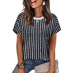 image:imageWIHOLL Womens Tops Short Sleeve Shirts Summer Outfits 2026 Spring Dressy Casual Clothes ClothingBlack Stripes