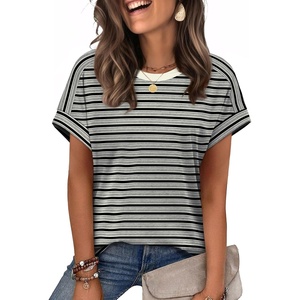 image:imageWIHOLL Womens Tops Short Sleeve Shirts Summer Outfits 2026 Spring Dressy Casual Clothes ClothingBlackGrey Stripes