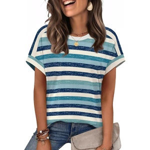 image:imageWIHOLL Womens Tops Short Sleeve Shirts Summer Outfits 2026 Spring Dressy Casual Clothes ClothingBlue Stripes