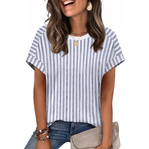 image:imageWIHOLL Womens Tops Short Sleeve Shirts Summer Outfits 2026 Spring Dressy Casual Clothes ClothingBlue Stripes2
