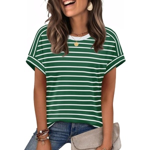image:imageWIHOLL Womens Tops Short Sleeve Shirts Summer Outfits 2026 Spring Dressy Casual Clothes ClothingGreen Stripes