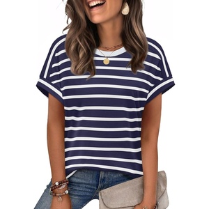 image:imageWIHOLL Womens Tops Short Sleeve Shirts Summer Outfits 2026 Spring Dressy Casual Clothes ClothingNavy Stripes