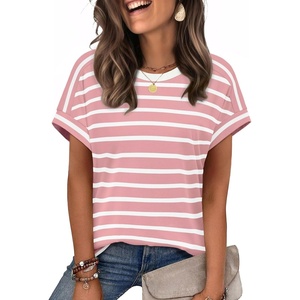 image:imageWIHOLL Womens Tops Short Sleeve Shirts Summer Outfits 2026 Spring Dressy Casual Clothes ClothingPink Stripes