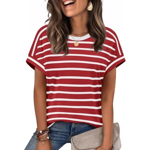 image:imageWIHOLL Womens Tops Short Sleeve Shirts Summer Outfits 2026 Spring Dressy Casual Clothes ClothingRed Stripes