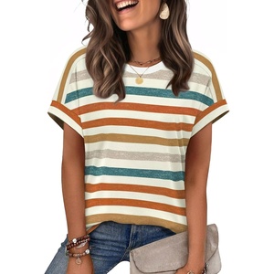 image:imageWIHOLL Womens Tops Short Sleeve Shirts Summer Outfits 2026 Spring Dressy Casual Clothes ClothingStripes Orange
