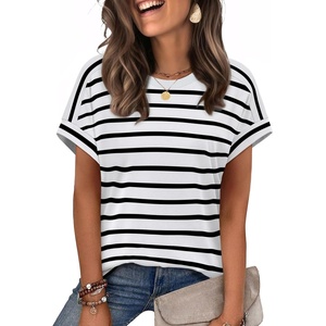 image:imageWIHOLL Womens Tops Short Sleeve Shirts Summer Outfits 2026 Spring Dressy Casual Clothes ClothingWhite Stripes