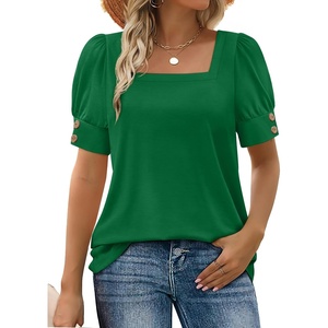 image:imageWIHOLL Womens Tops Summer Short Sleeve Shirts Square Neck Spring Outfits 2026 Fashion Clothing BlousesGreen