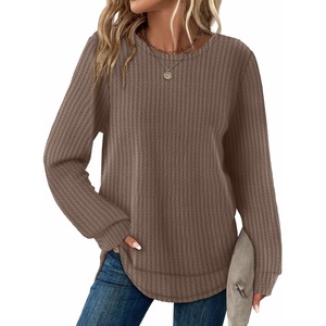 image:imageWIHOLL Womens Waffle Knit Tunic Tops Fall Long Sleeve Shirts Curved HemAcoffee