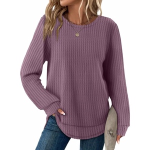 image:imageWIHOLL Womens Waffle Knit Tunic Tops Fall Long Sleeve Shirts Curved HemLotus Purple