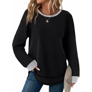 image:imageWIHOLL Womens Waffle Knit Tunic Tops Fall Long Sleeve Shirts Curved HemZablackgrey